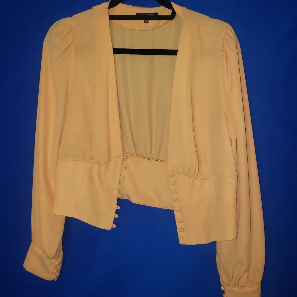 Fashion Nova Large Gold Cropped Hoop Button Blouse